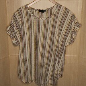 Kim & Cami Plus Pastel Striped Cotton Blend Short Sleeve Top 1X